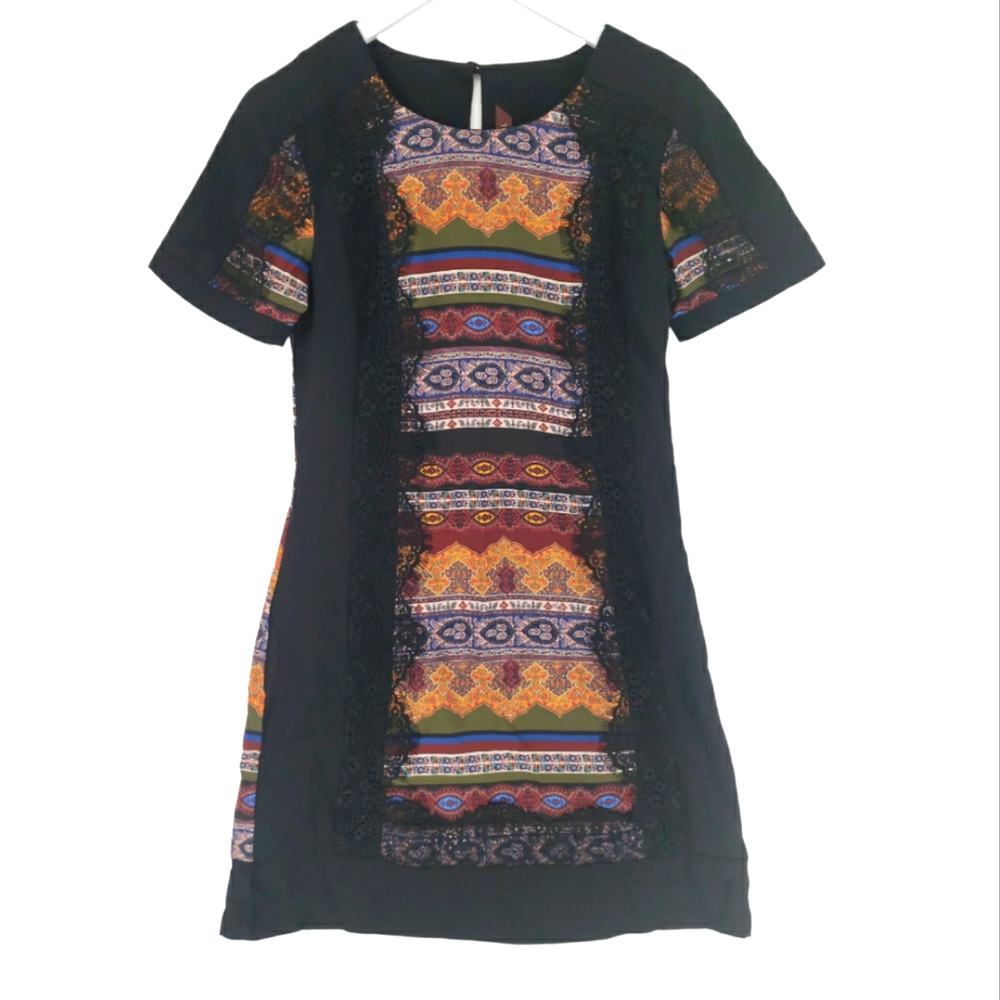 Ranna Gill Anthropologie Dress Size 6 in Black Multi Fully Lined Made in India